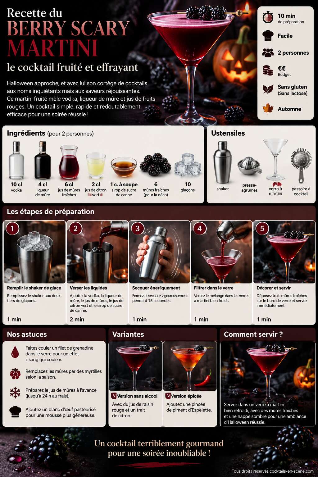 Fiche recette Recette du berry scary martini : le cocktail fruité et effrayant Fiche recette Recette du berry scary martini : le cocktail fruité et effrayant