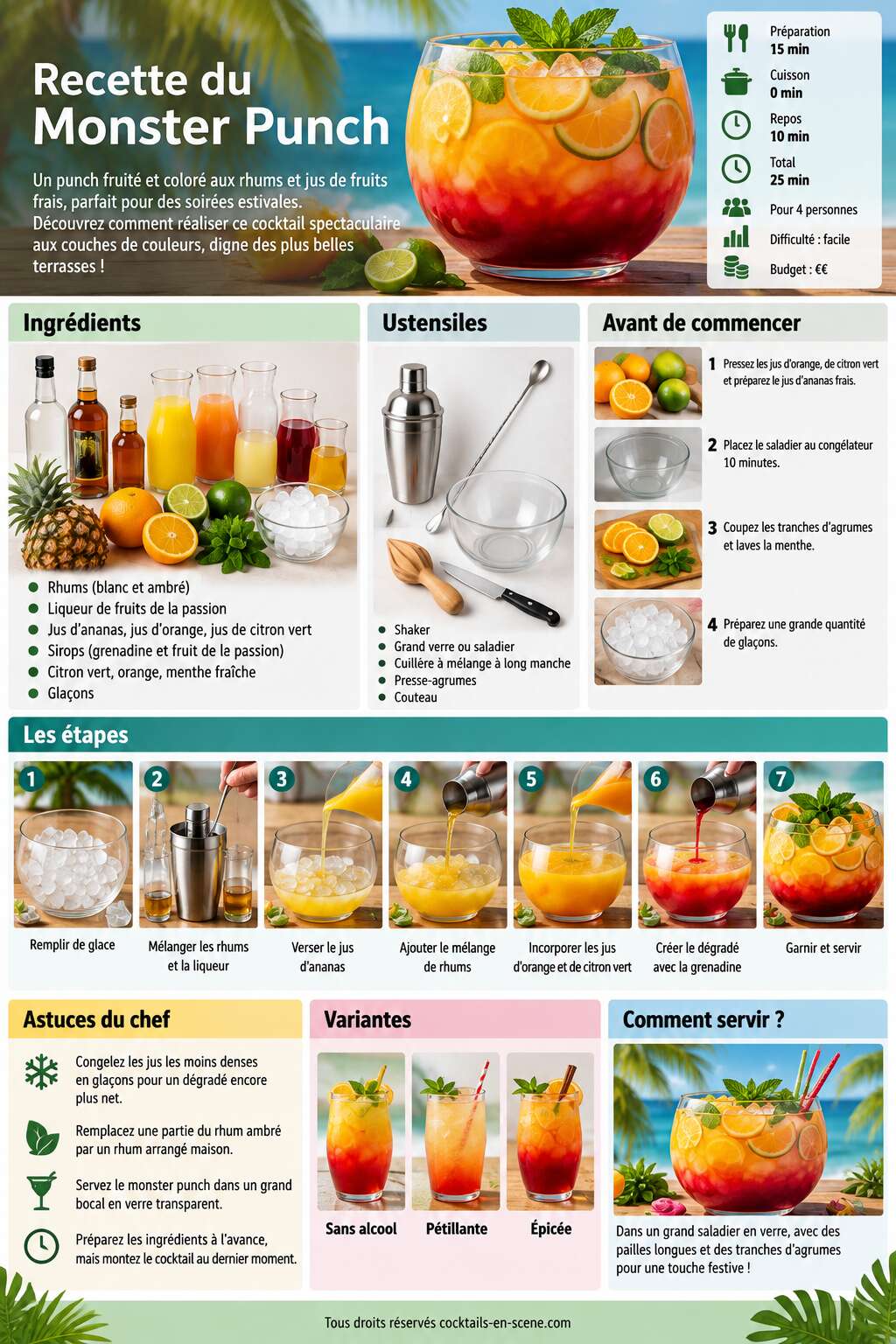 Fiche recette Recette du cocktail Monster Punch Fiche recette Recette du cocktail Monster Punch