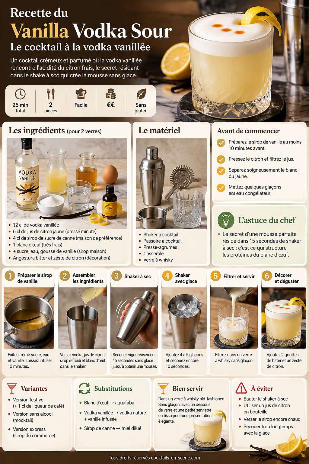 Fiche recette Recette du vanilla vodka sour : le cocktail à la vodka vanillée Fiche recette Recette du vanilla vodka sour : le cocktail à la vodka vanillée