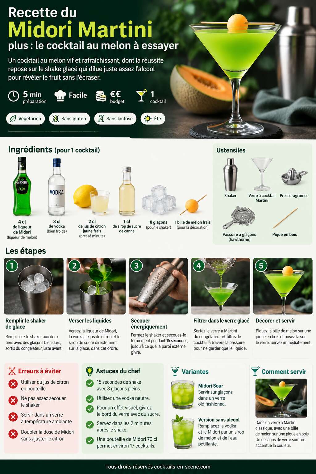 Fiche recette Recette du Midori Martini plus : le cocktail au melon &agrave; essayer