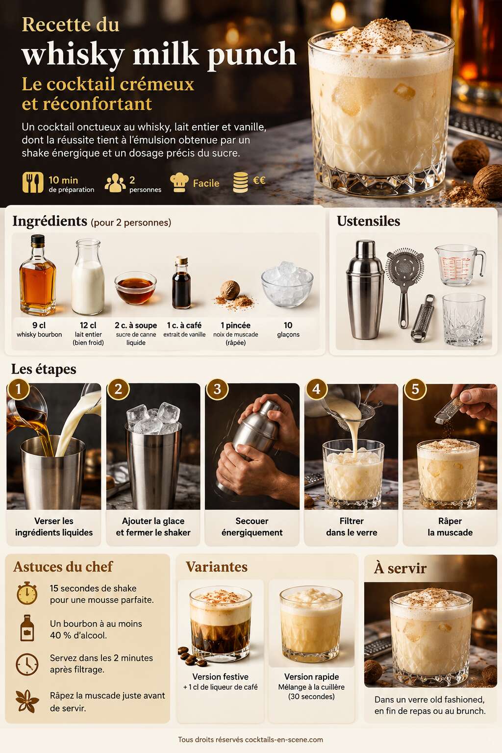 Fiche recette Recette du whisky milk punch : le cocktail cr&eacute;meux et r&eacute;confortant