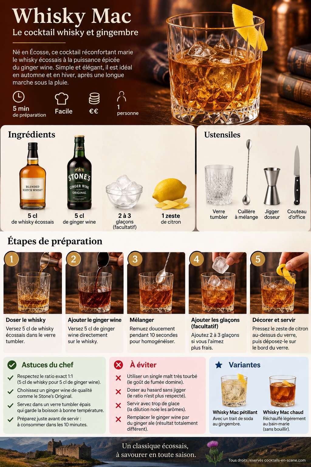 Fiche recette Recette du Whisky Mac : le cocktail whisky et gingembre Fiche recette Recette du Whisky Mac : le cocktail whisky et gingembre