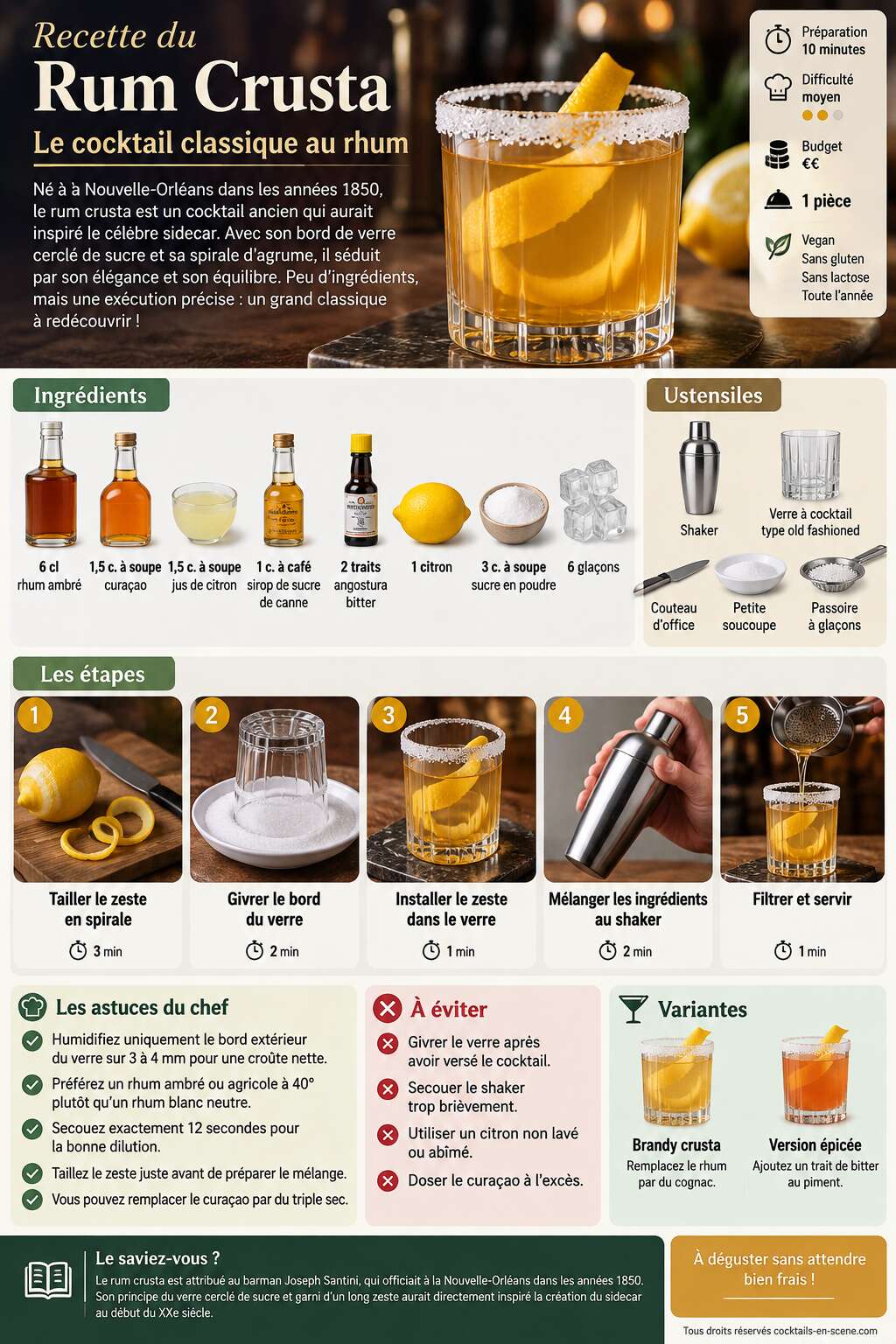 Fiche recette Recette du Rum Crusta : le cocktail classique au rhum
