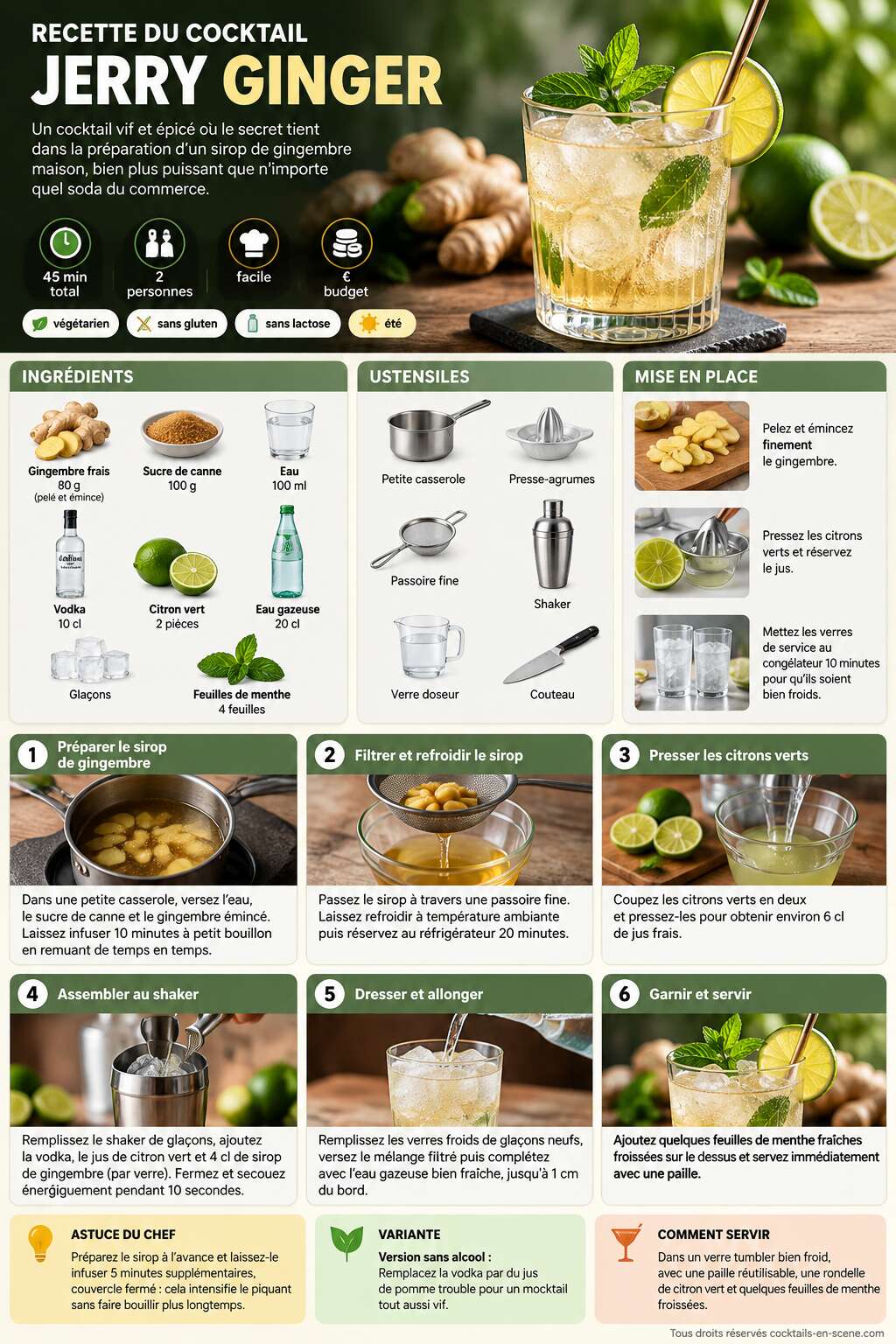 Fiche recette Recette du cocktail Jerry Ginger Fiche recette Recette du cocktail Jerry Ginger