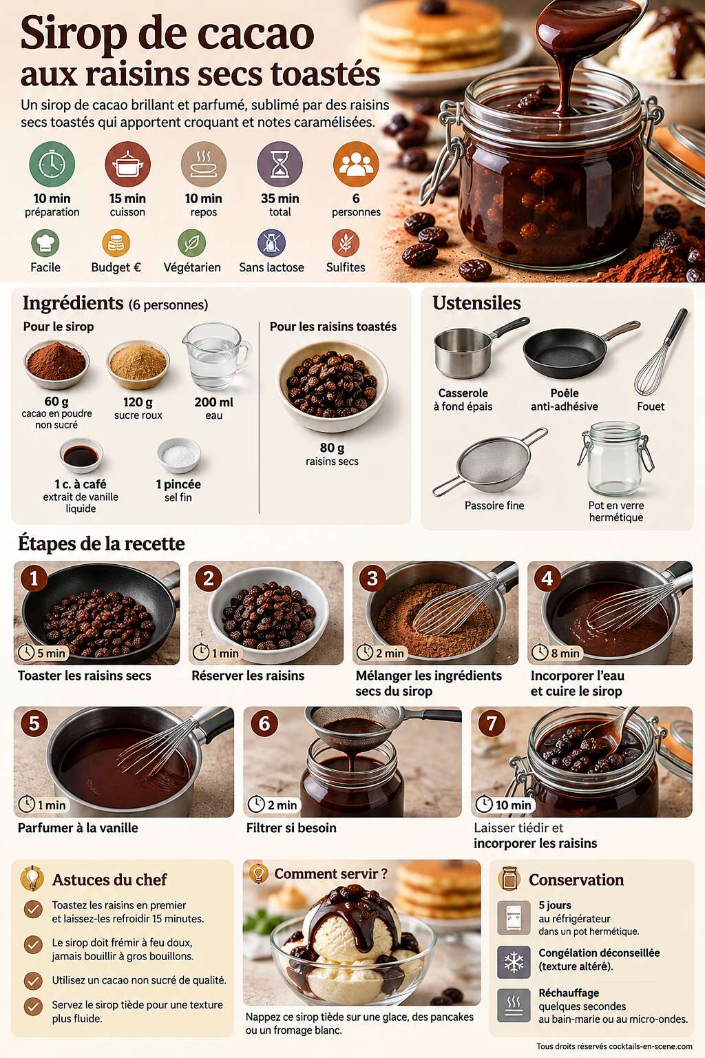 Fiche recette Recette de sirop de cacao aux raisins secs toastés Fiche recette Recette de sirop de cacao aux raisins secs toastés