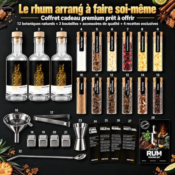 Fabriquez votre rhum arrangé personnalisé avec le kit DIBYS : épices naturelles premium, recettes DIY faciles et conseils d'experts pour des arrangements savoureux et uniques.