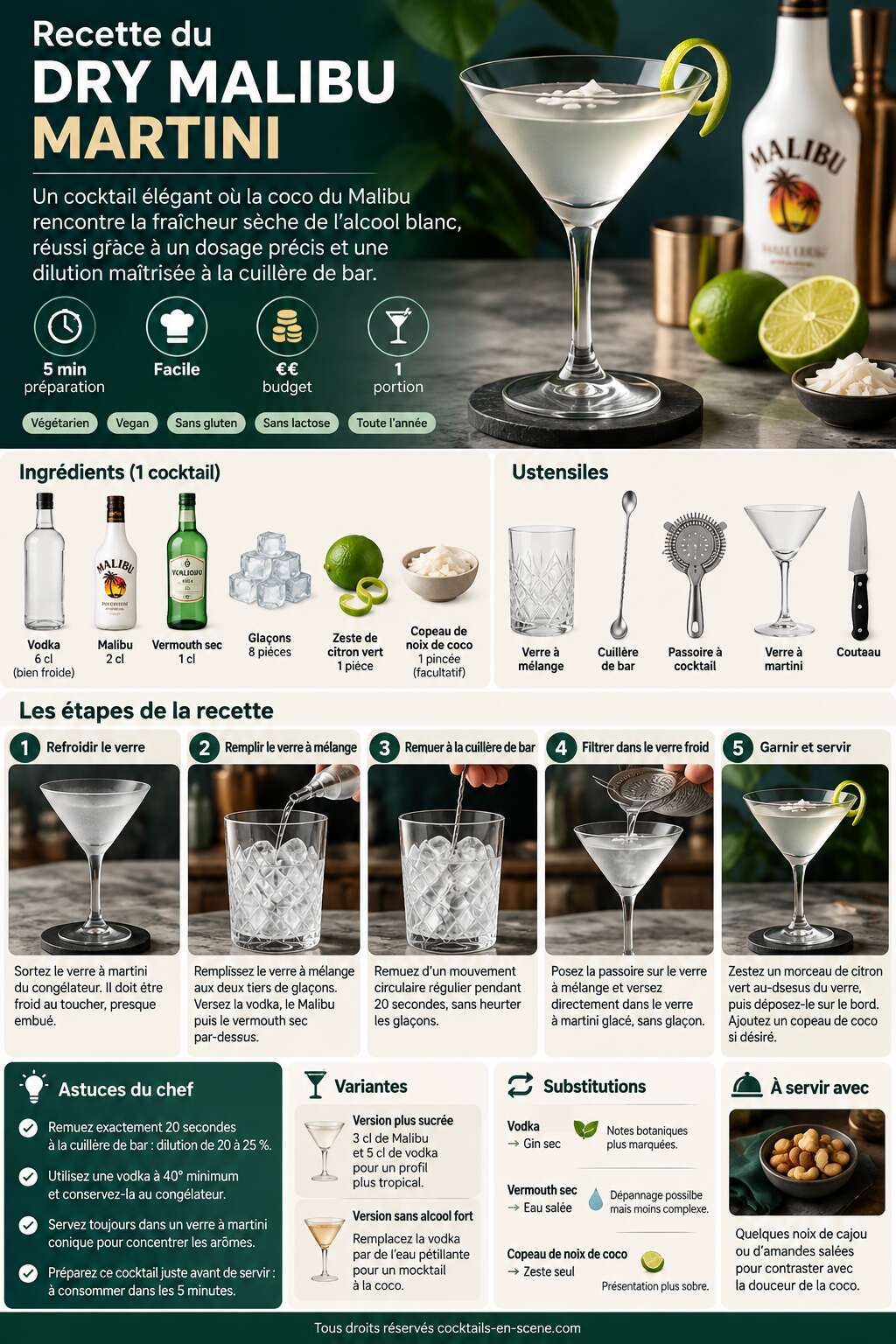 Fiche recette Recette du dry Malibu martini Fiche recette Recette du dry Malibu martini